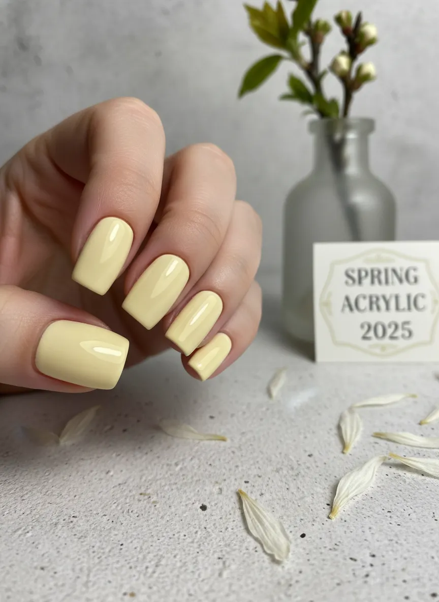Butter yellow solid color Spring Acrylic Nails Ideas 2025