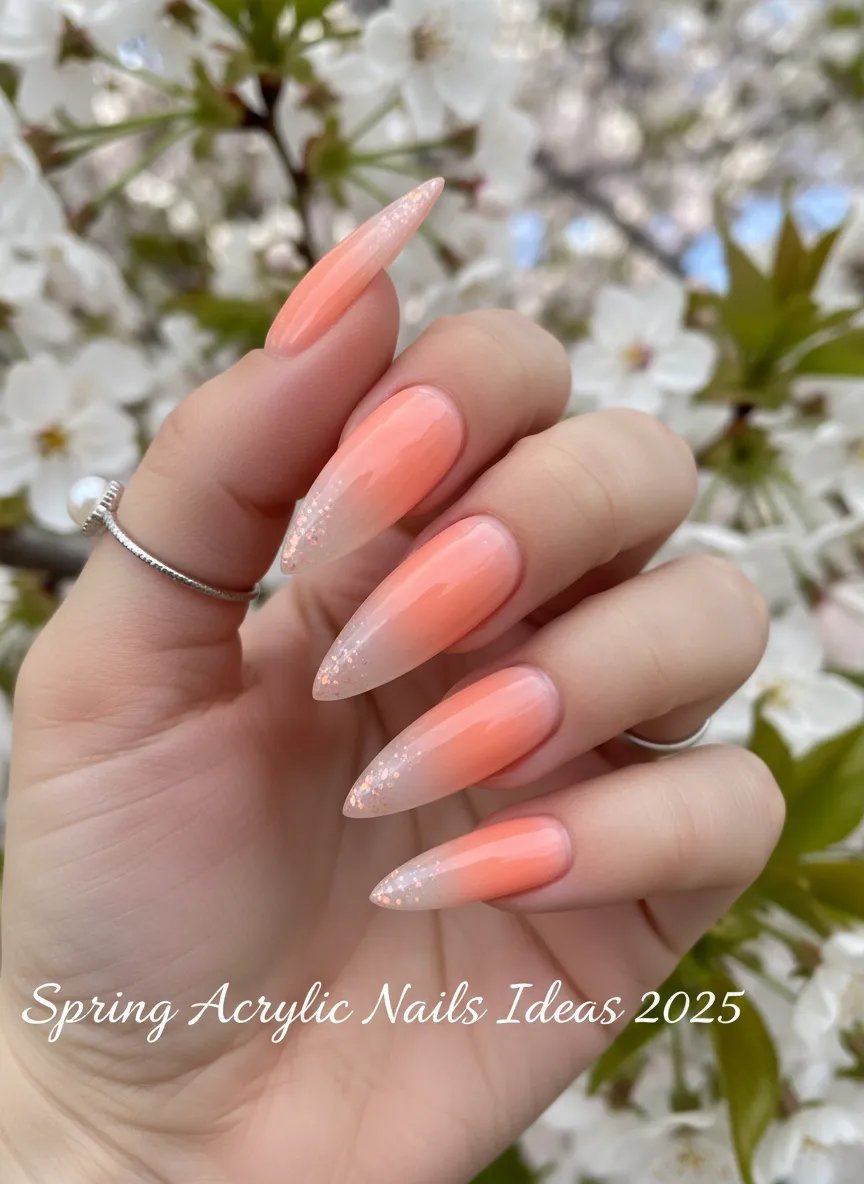 Peach gradient Spring Acrylic Nails Ideas 2025