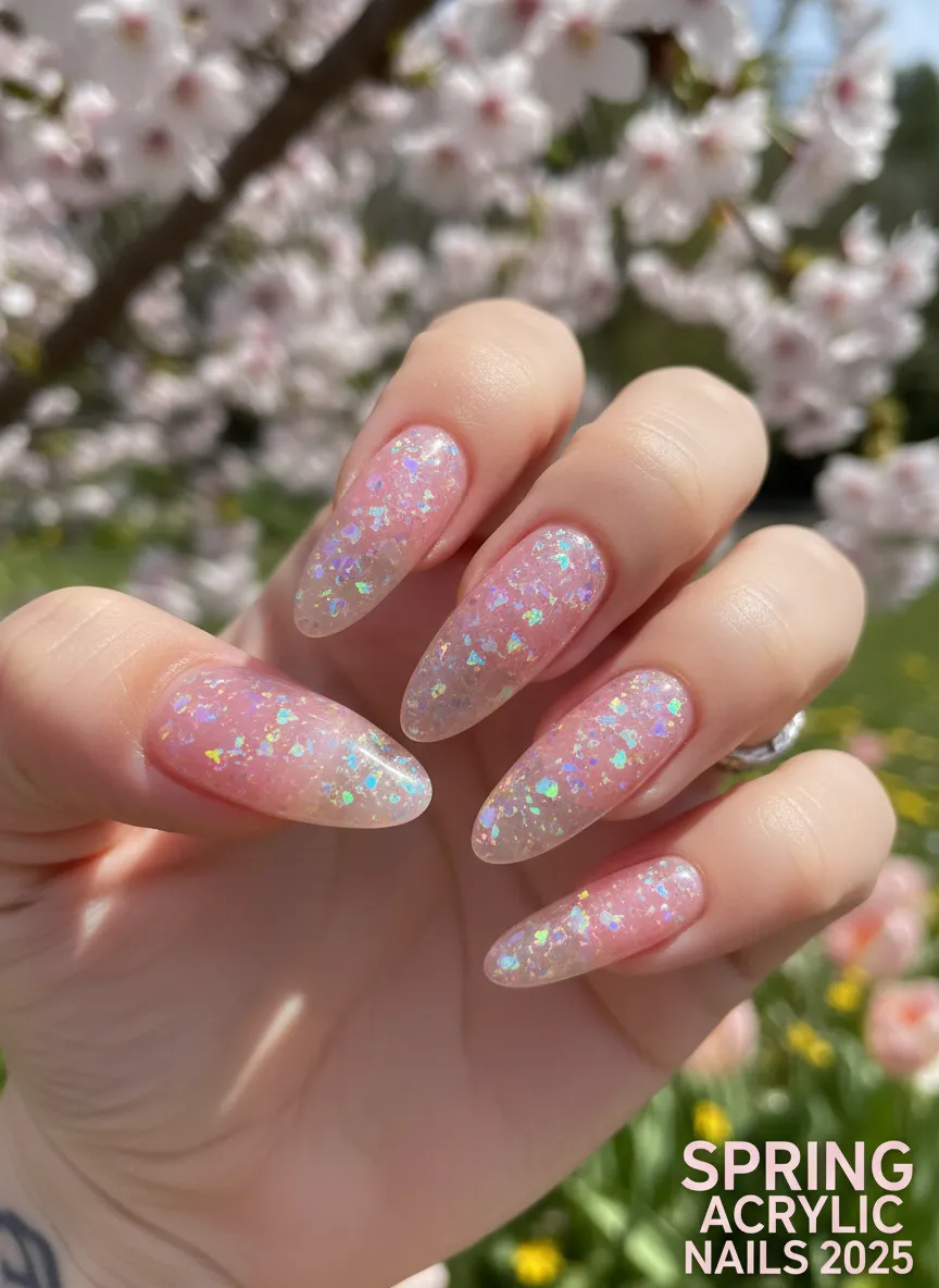 Iridescent jelly pink Spring Acrylic Nails Ideas 2025