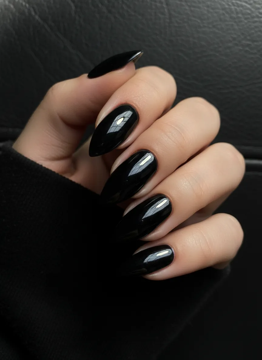 Midnight Black Chrome Manis in dark gunmetal