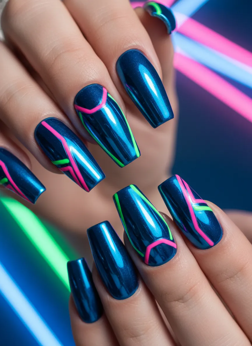 Electric Cobalt Mirror Chrome Manis in deep blue