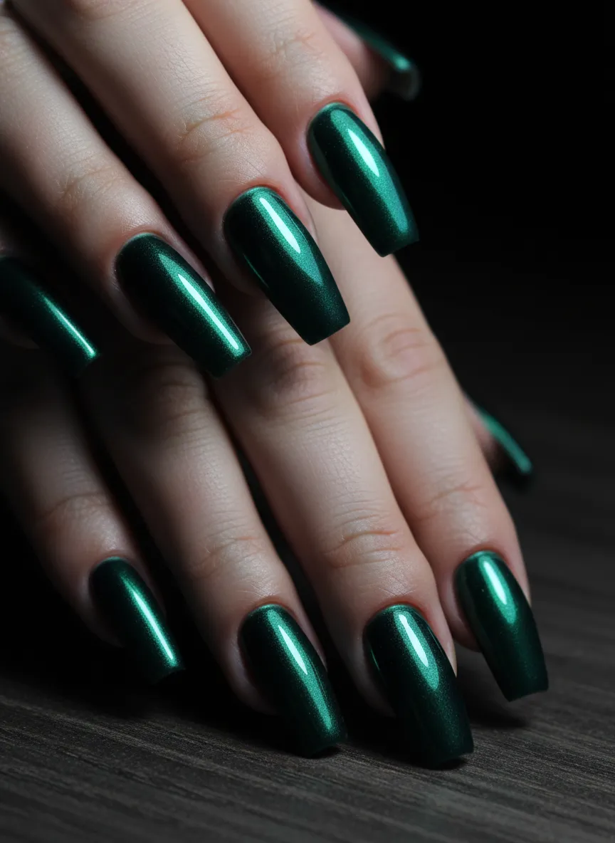 Emerald Forest Chrome Manis in deep green