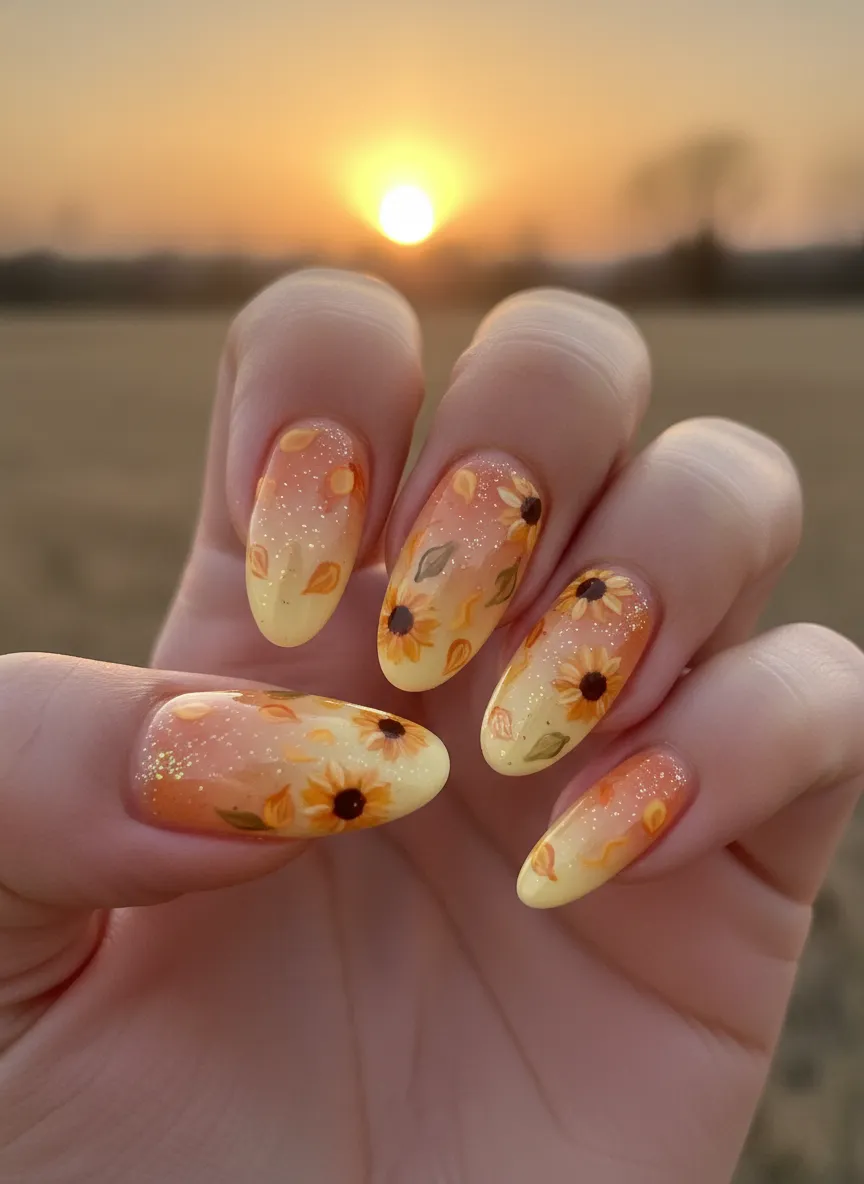 Ombre sunflower nail design ideas