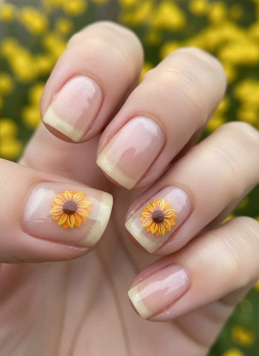 Minimalist miniature sunflower nail design ideas