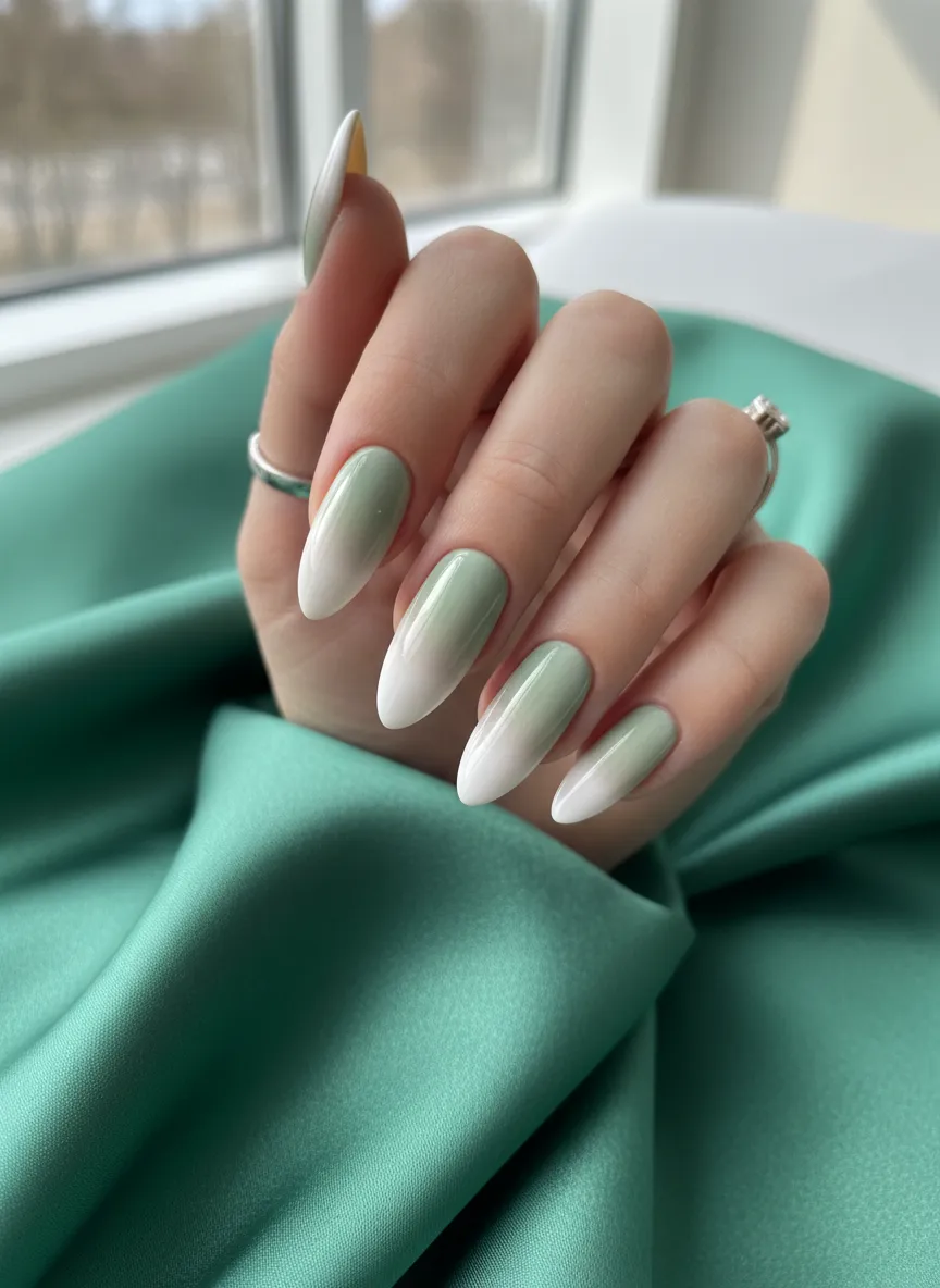 Sage green ombré elegant nail designs for the spring season