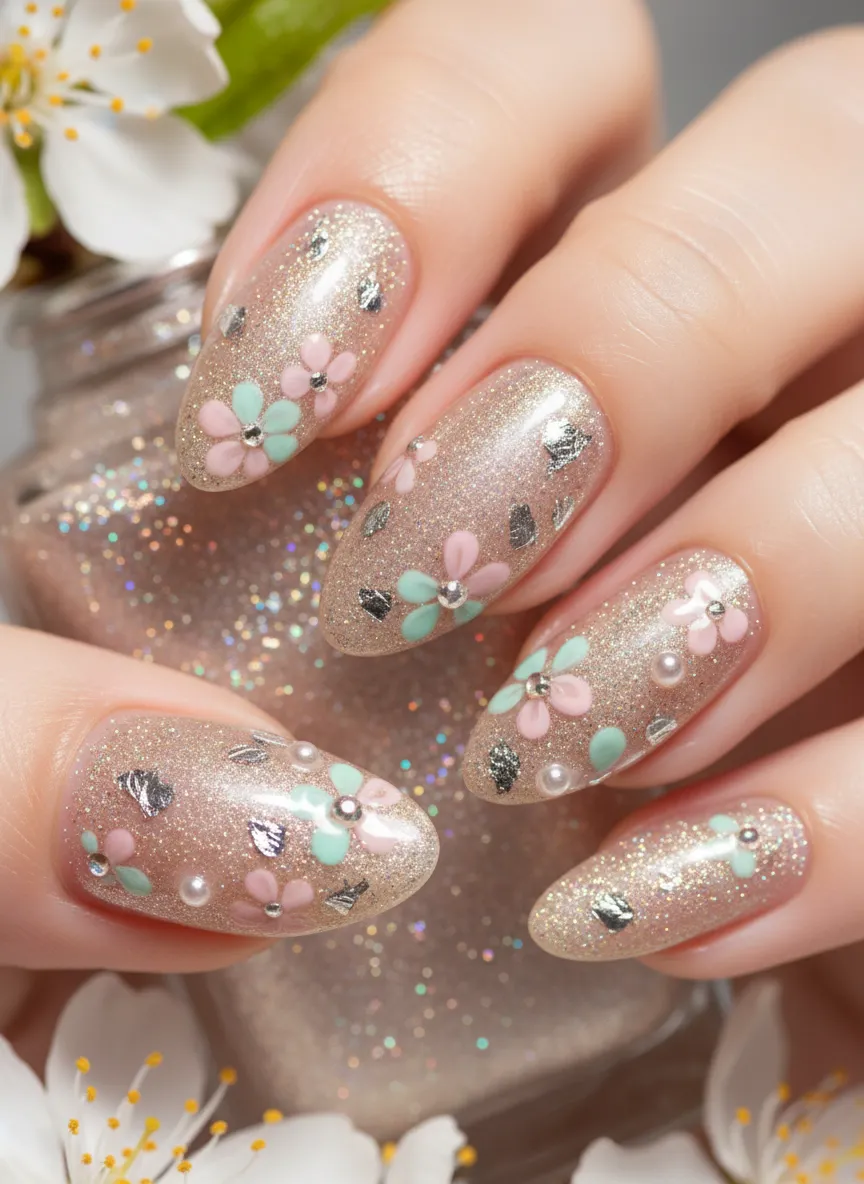 Champagne shimmer elegant nail designs for the spring season