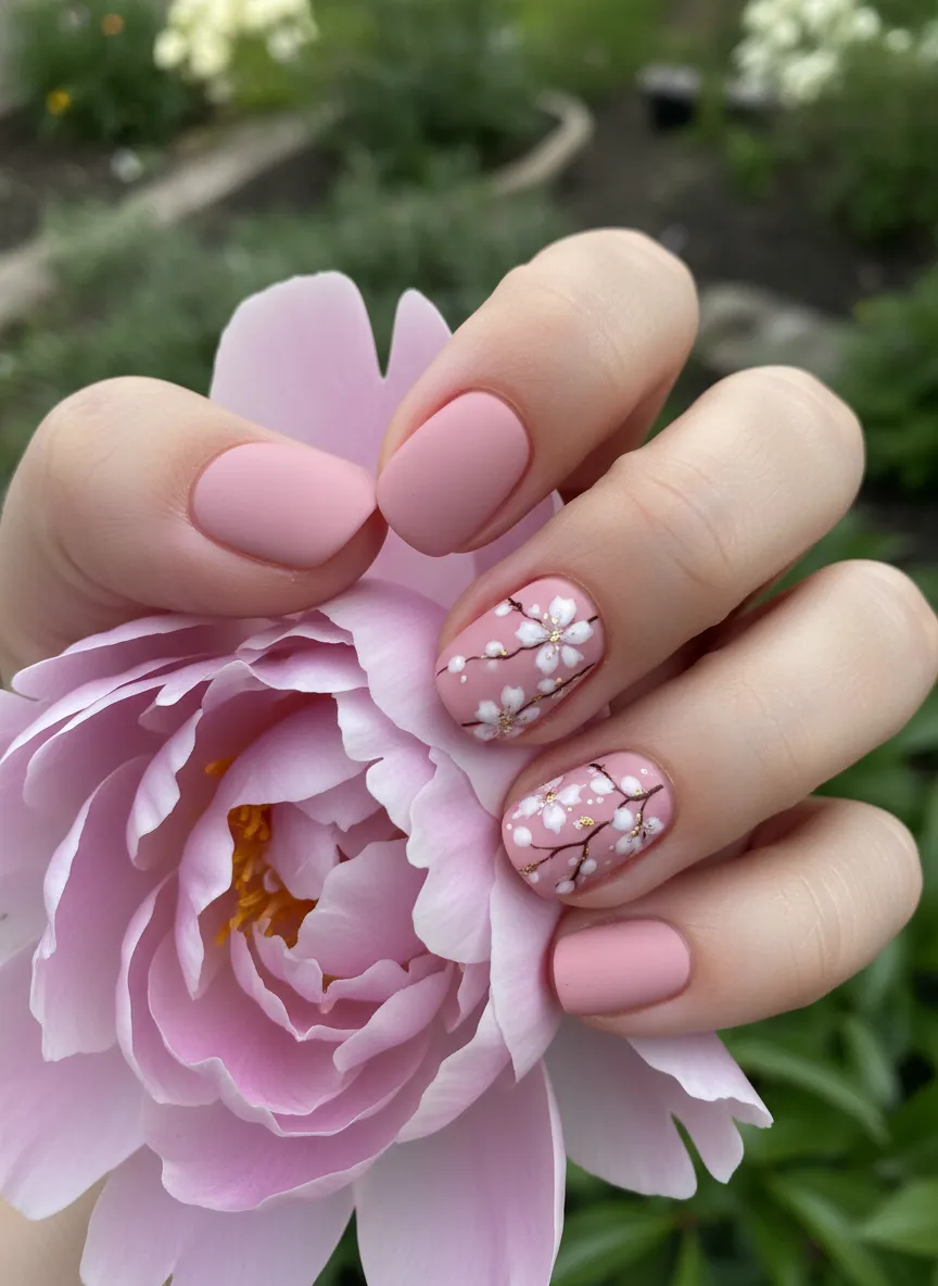 Matte blush pink elegant nail designs for the spring season