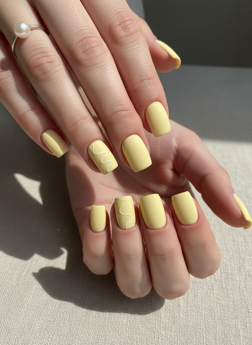 Matte lemon sorbet Pastel Nail Ideas on short nails