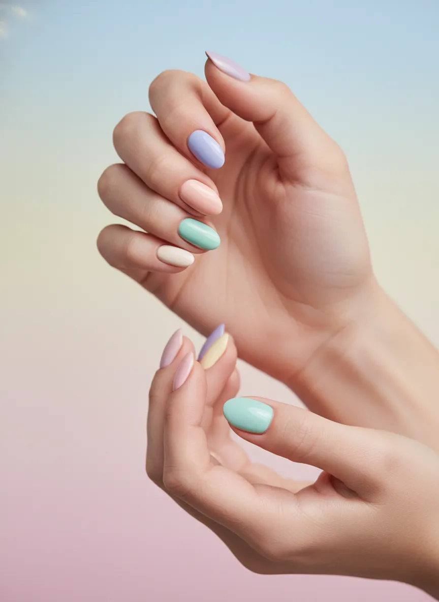 Multi-colored skittle style Pastel Nail Ideas