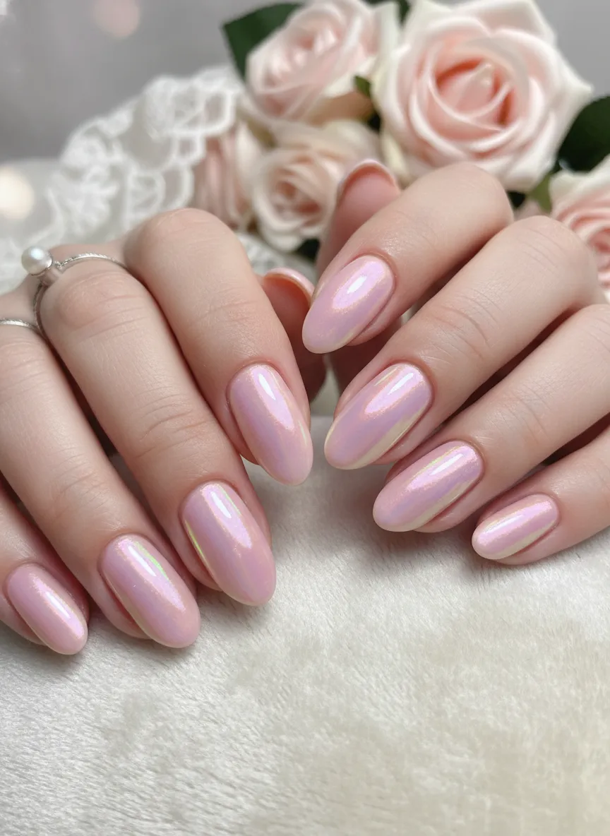 Iridescent pearlized pink Pastel Nail Ideas
