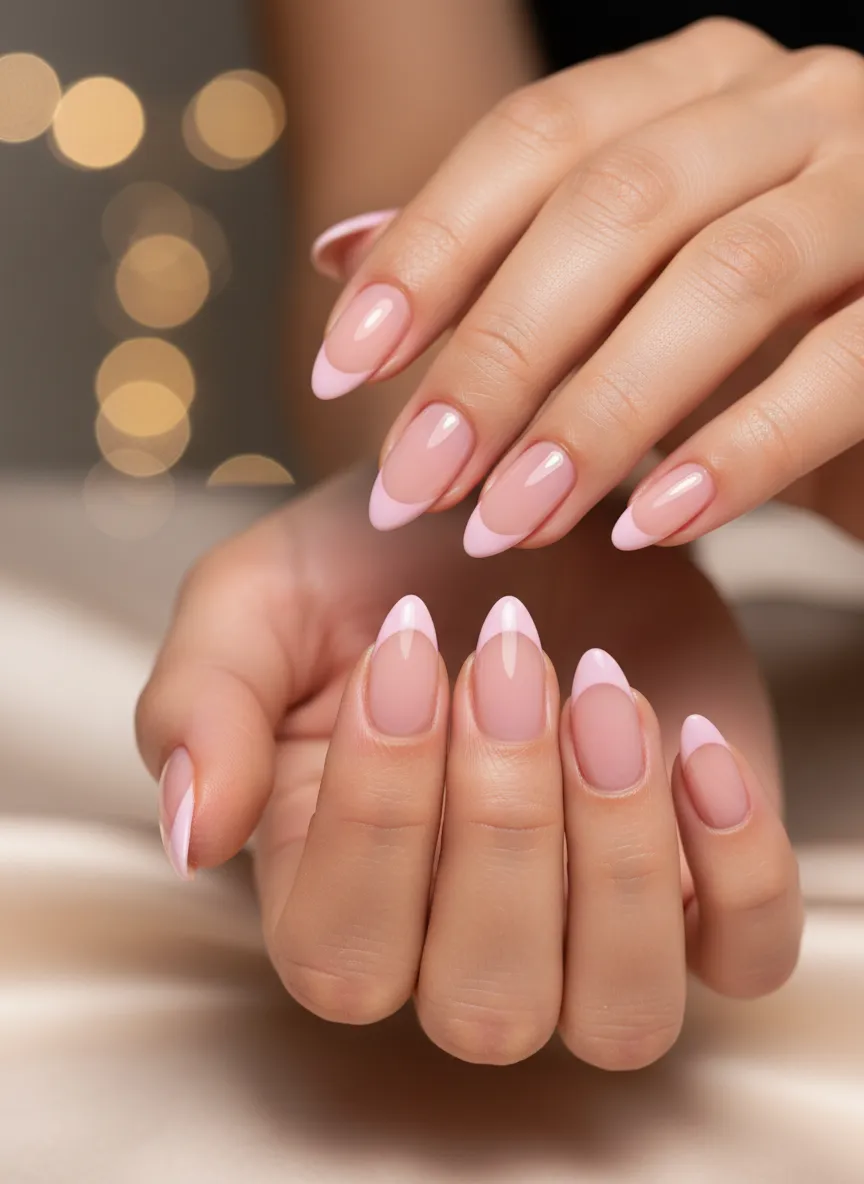 Pastel pink nails for 2026 with micro French tips