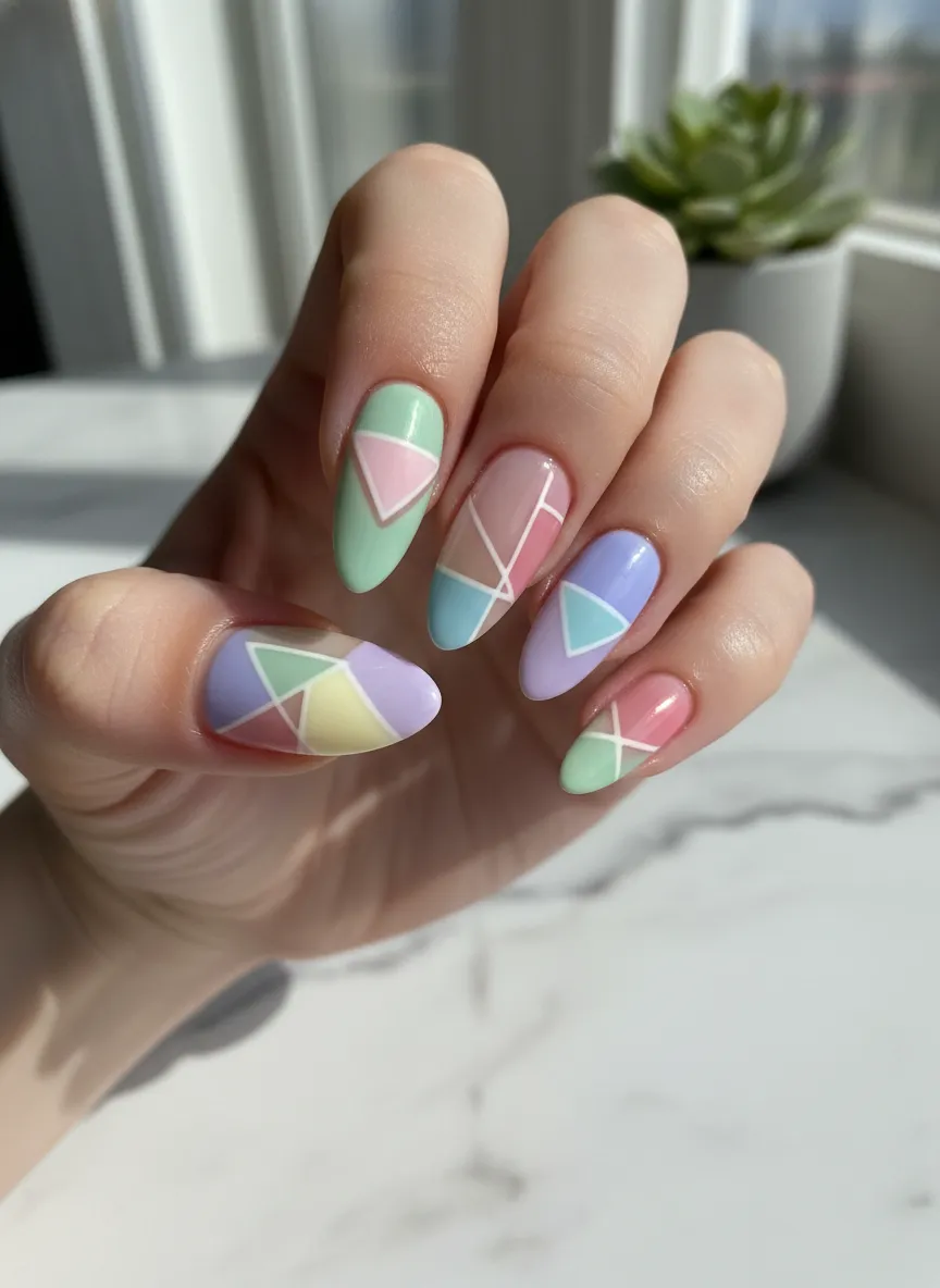 popular nail designs for the spring season negative space geometric pastel