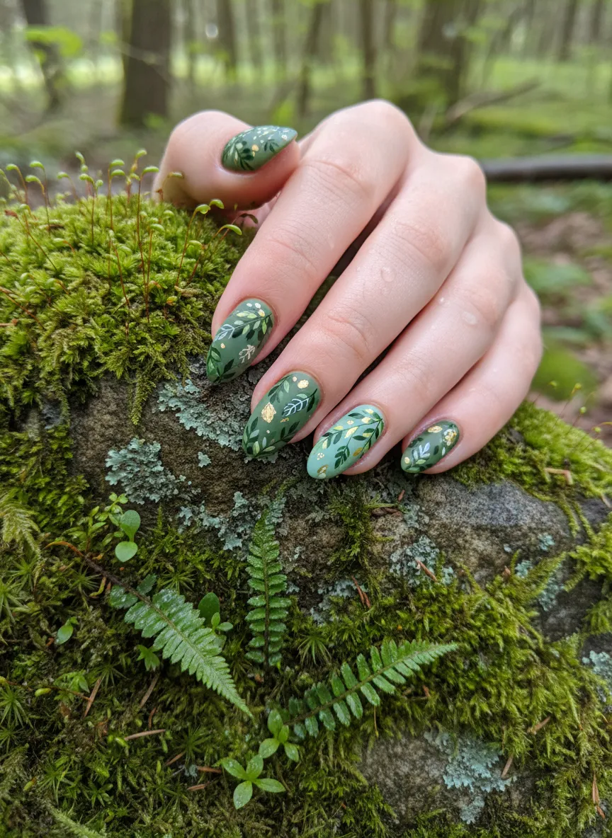 popular nail designs for the spring season botanical leafy greenery art