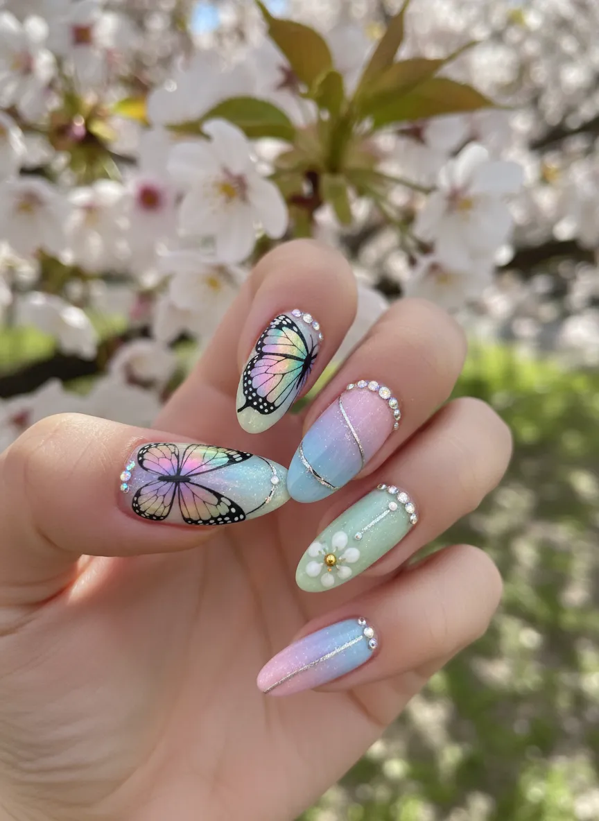 popular nail designs for the spring season butterfly wing details