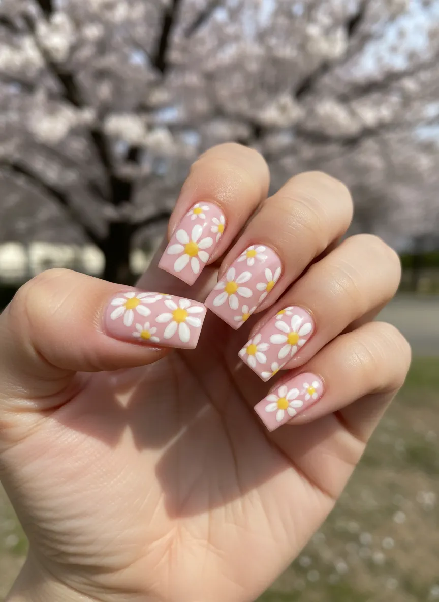 popular nail designs for the spring season soft daisy power prints