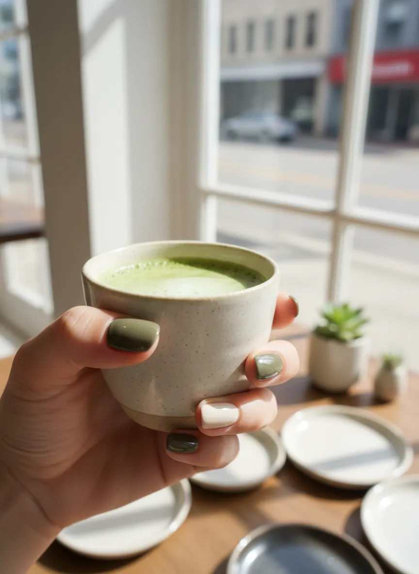 Mismatched tones stunning olive green nail ideas