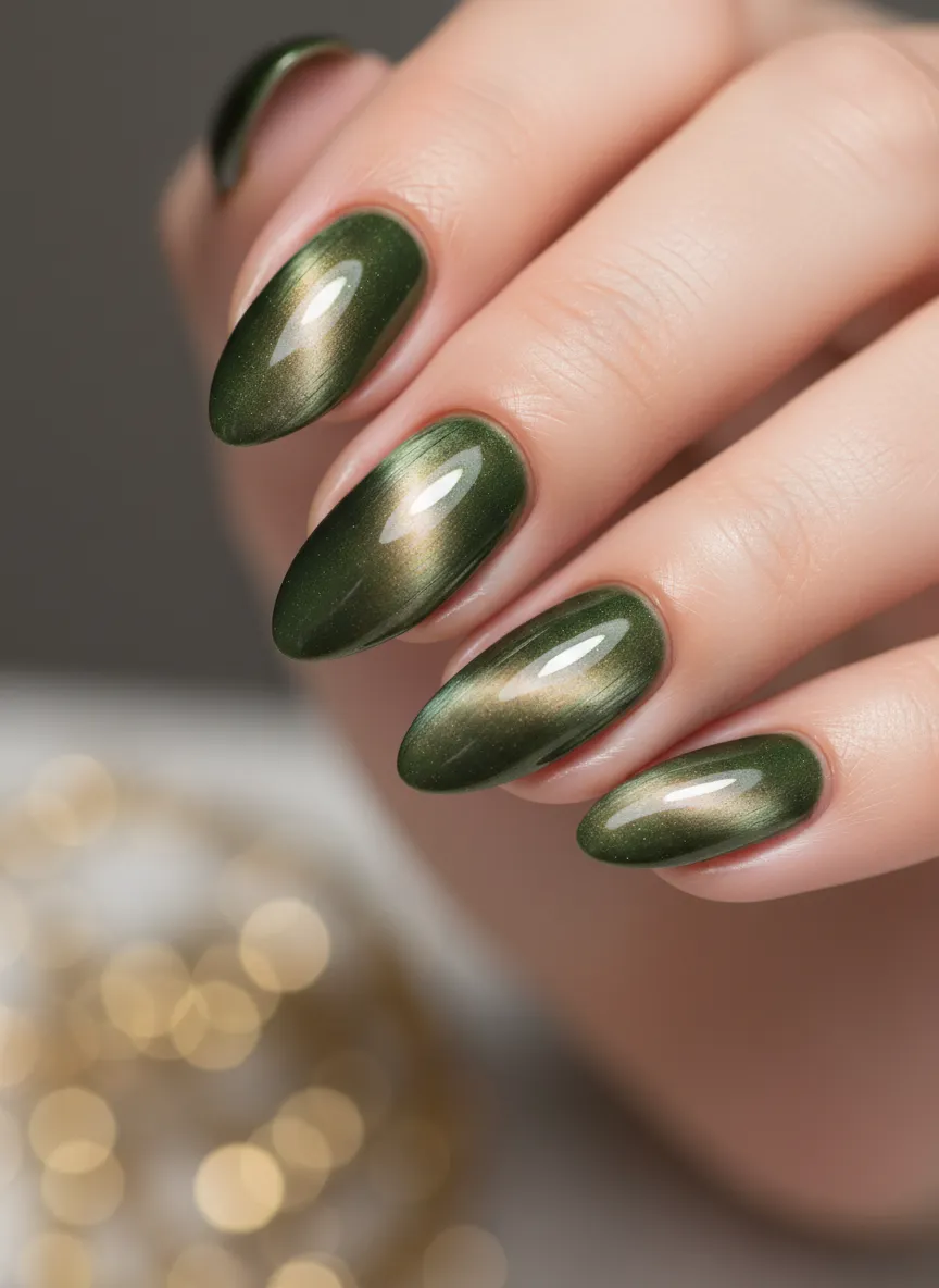 Velvet magnetic stunning olive green nail ideas
