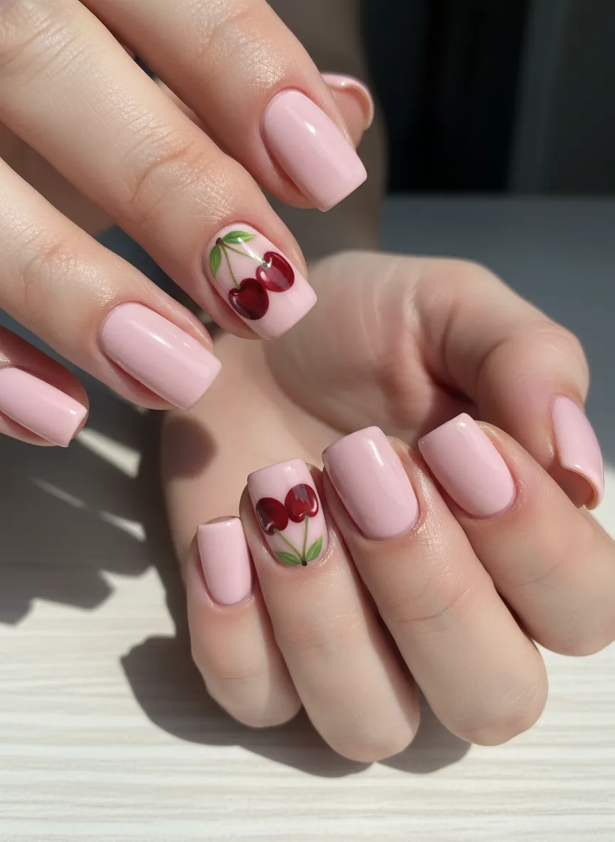 Short square simple cherry nails ideas 2026