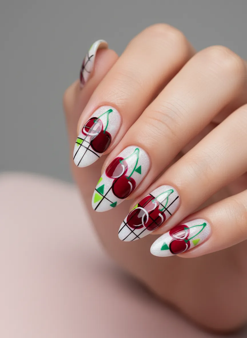 Abstract geometric cherry nails ideas 2026
