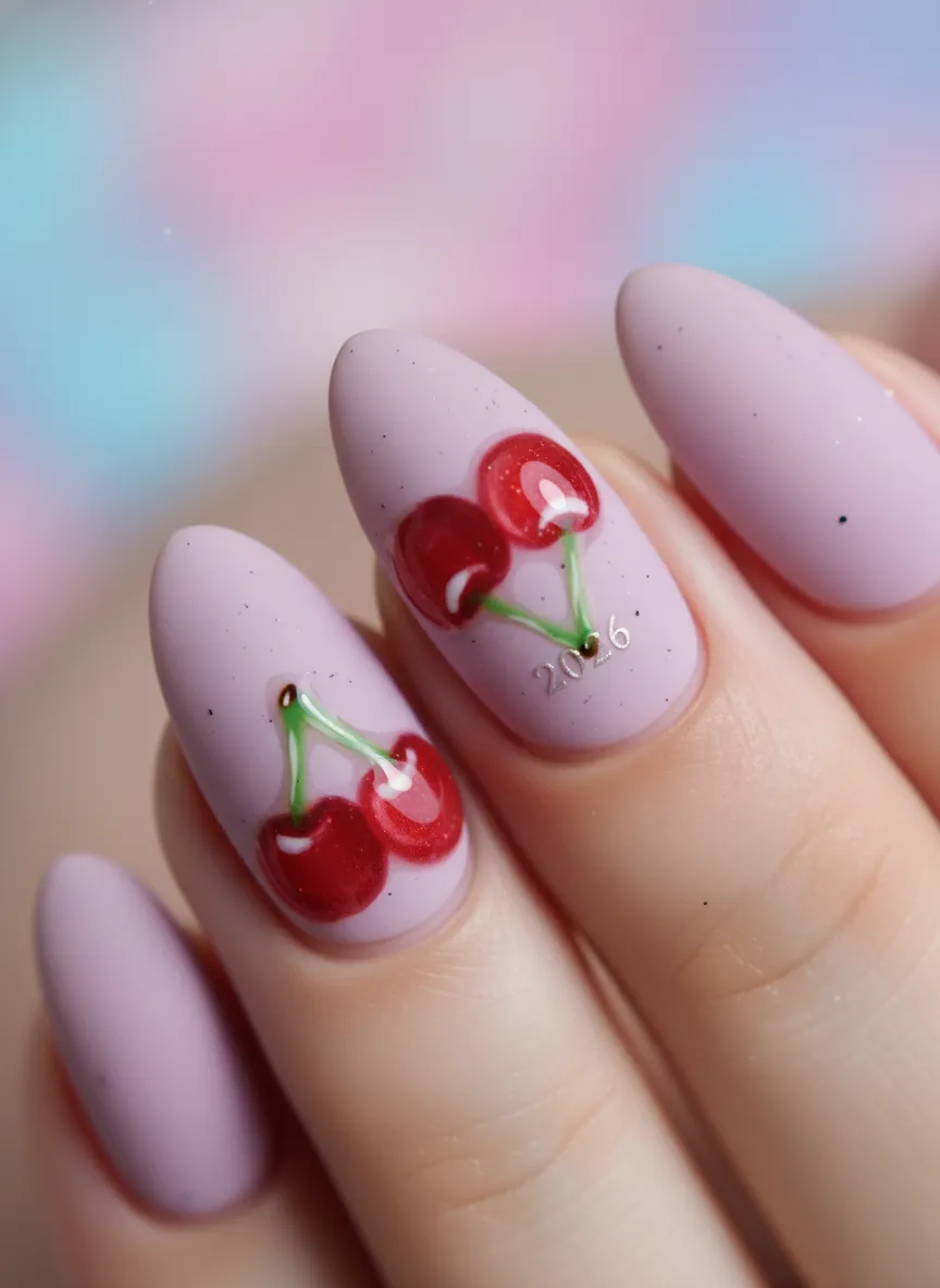 Matte pastel cherry nails ideas 2026