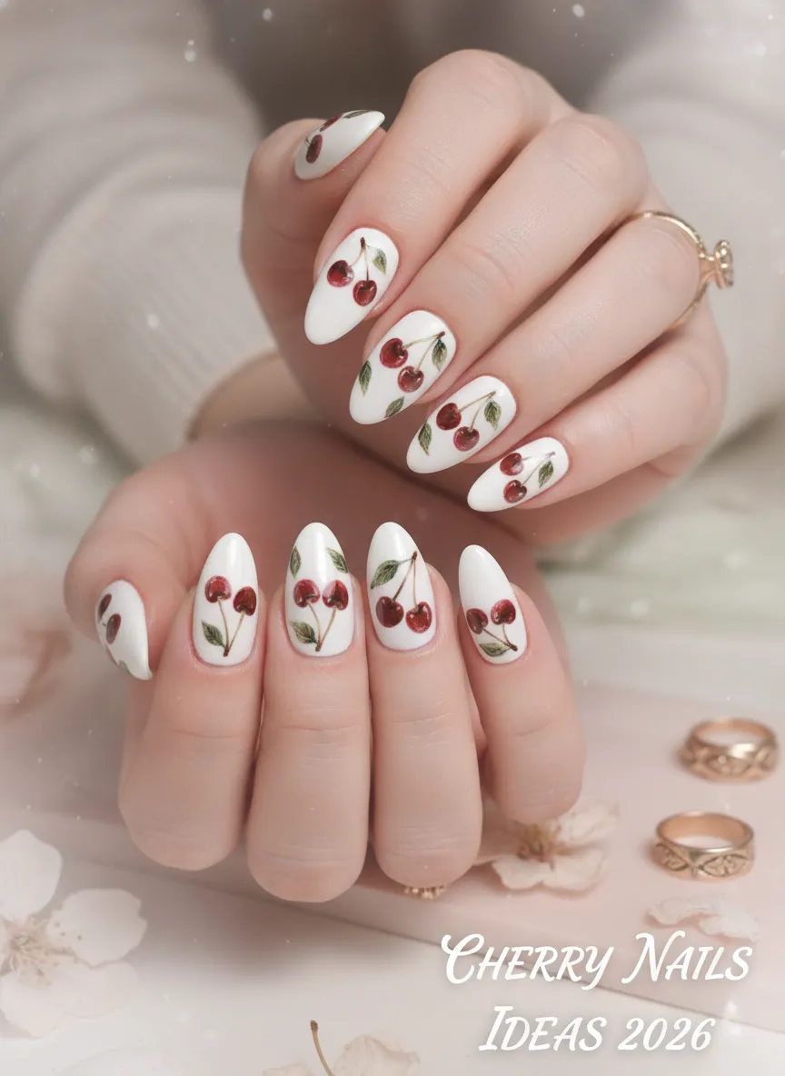 Milky white cherry nails ideas 2026 orchard design