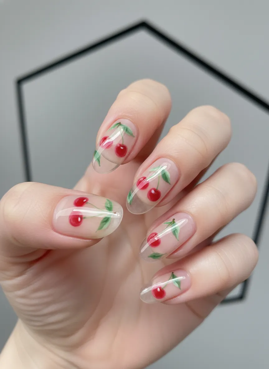 Negative space cherry nails ideas 2026